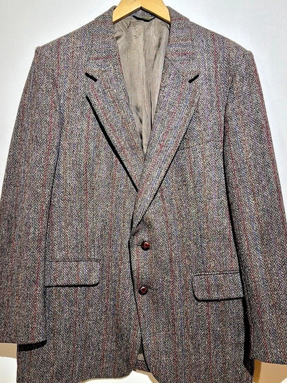 Vintage Harris Tweed Blazer Sport Coat 40R Gray Herringbone Stripe USA made